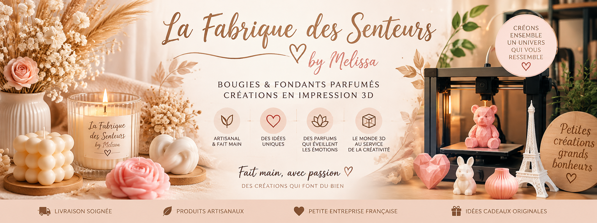 La Fabrique des Senteurs by Melissa : bougies et fondants parfumés, créations en impression 3D